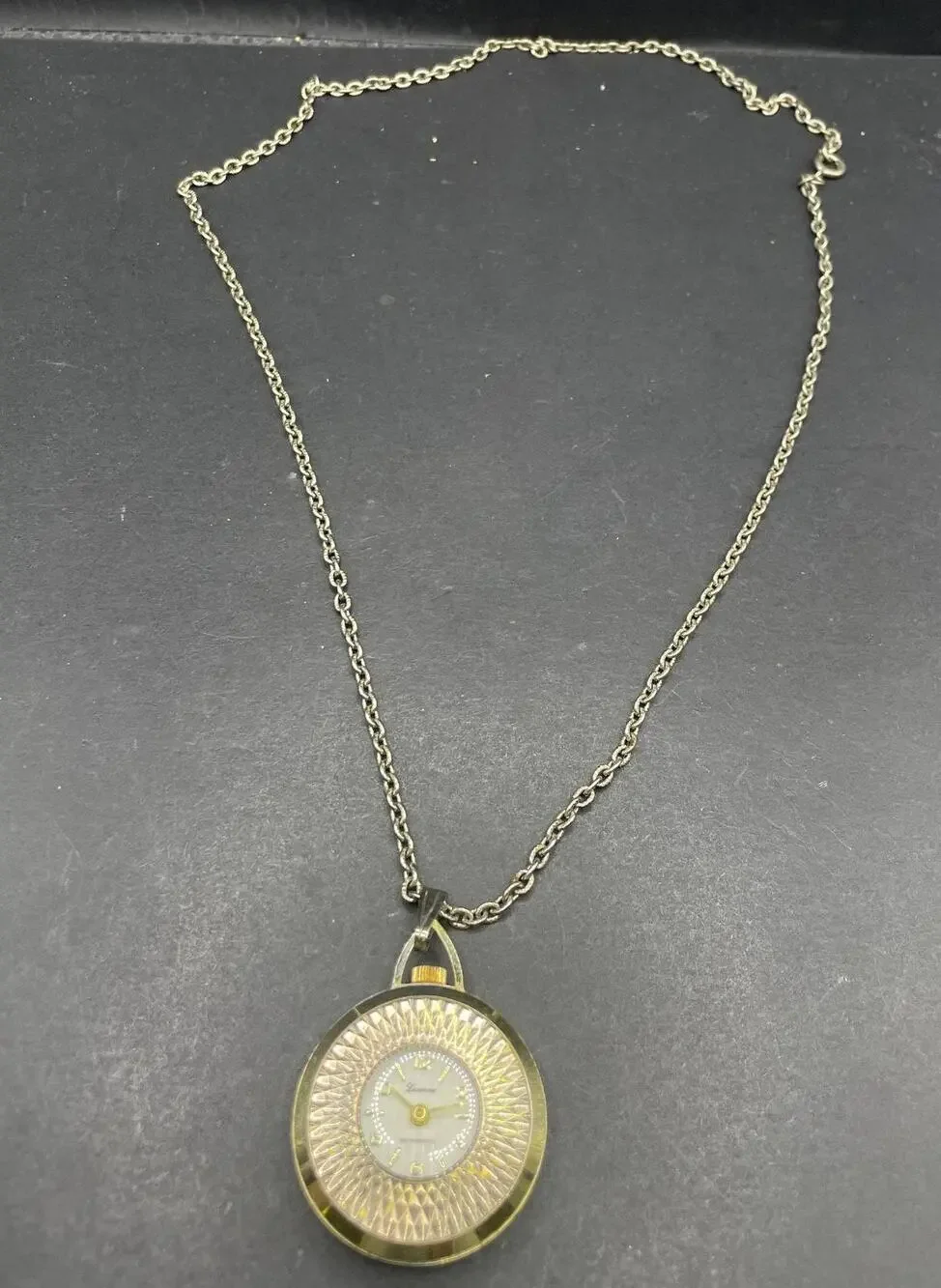 Lucerne Swiss Made Mechanical Pendant Watch Necklace Gold Tone Cable Chain